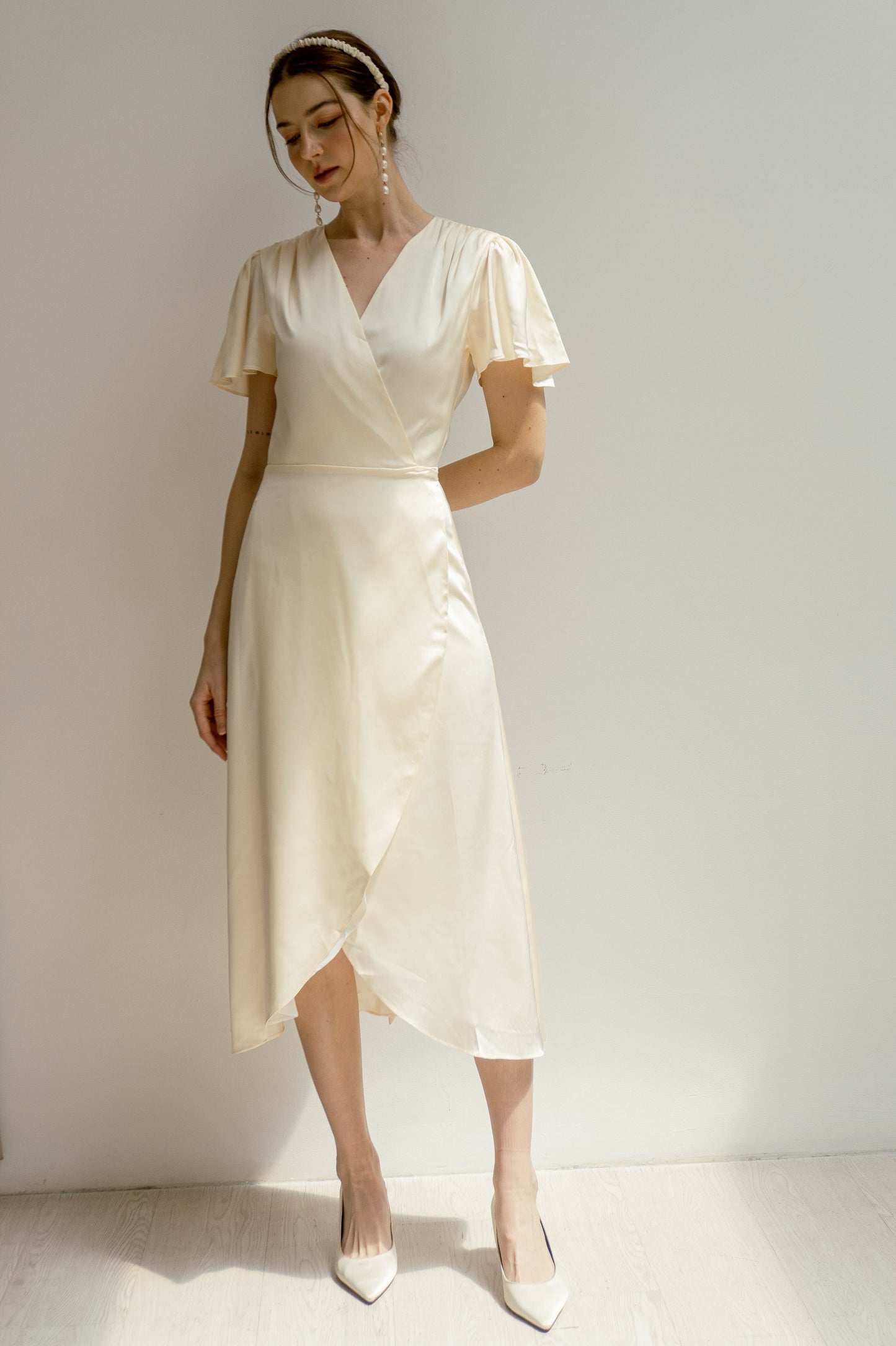 Claudia Deep V Neck Tea Length Wrap Dress