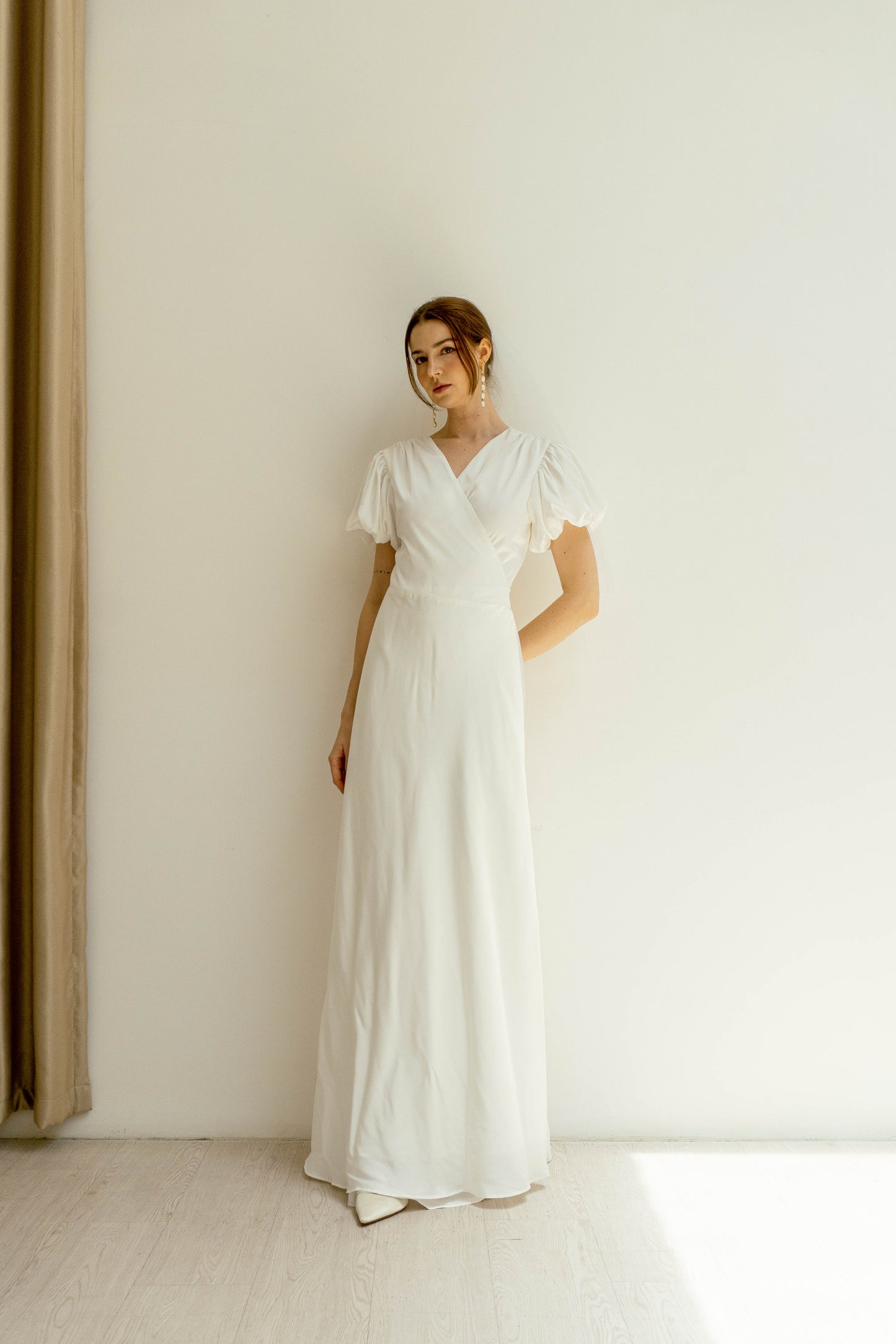 Cassie Puff sleeves Floor length Wrap Dress