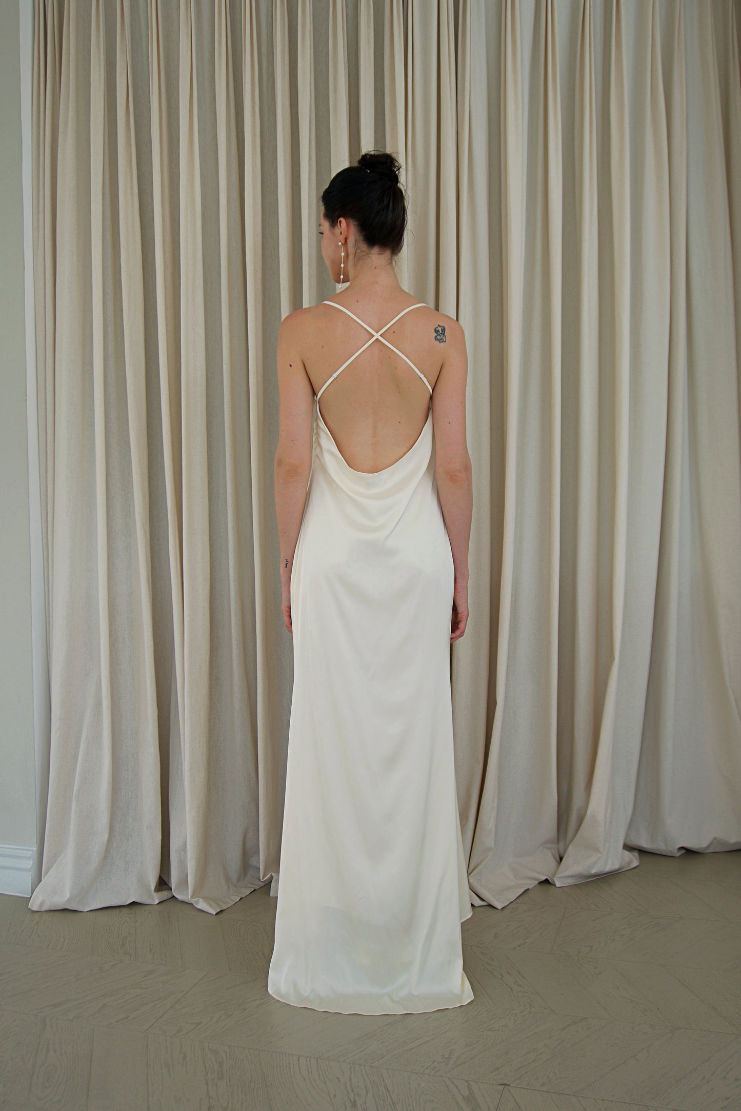 Brigitte Cowl Neck Slip Open Back Dress