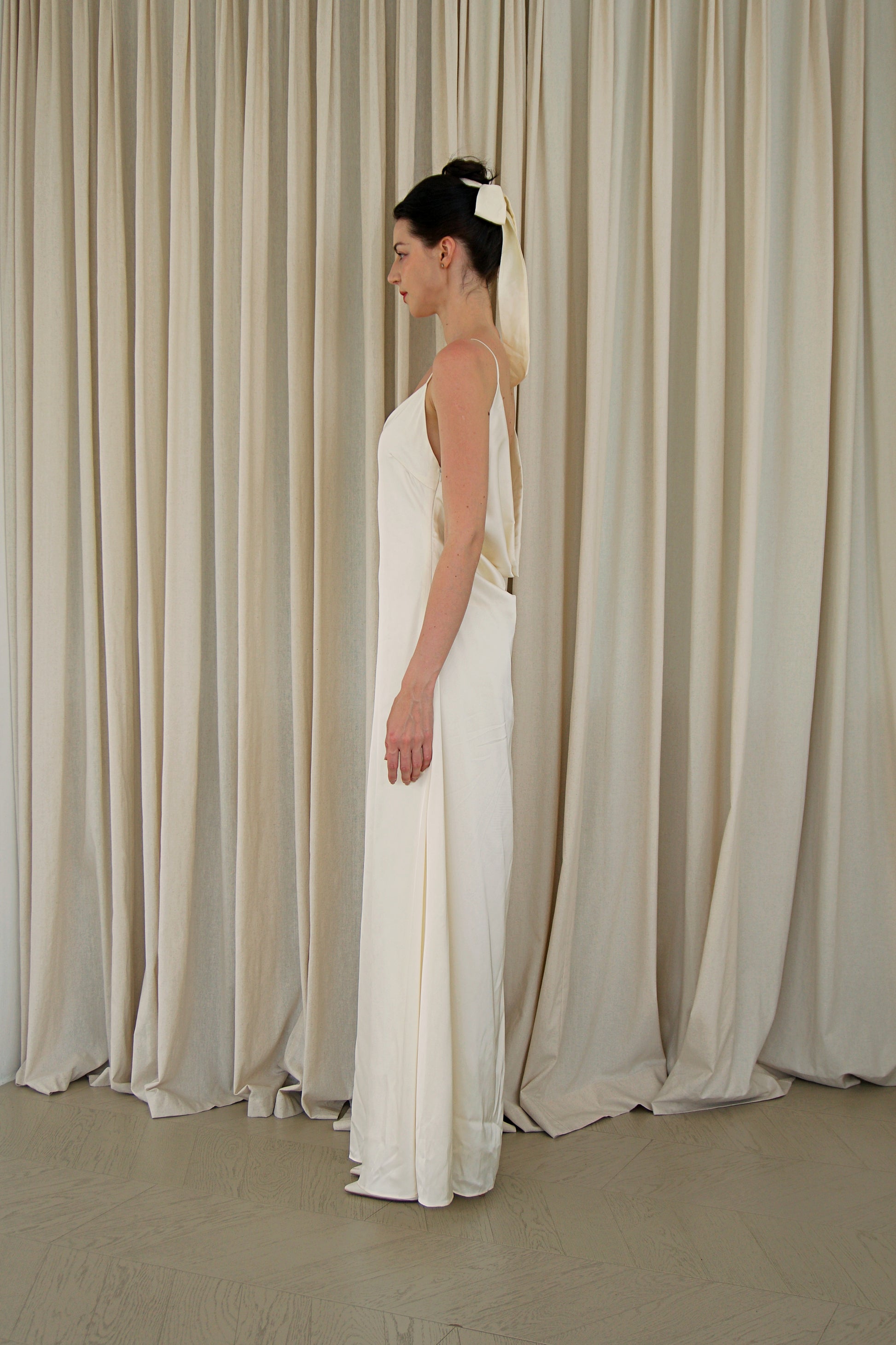 open cowl back dress Open-Back Simple Cowl-Neck Long Prom Dress