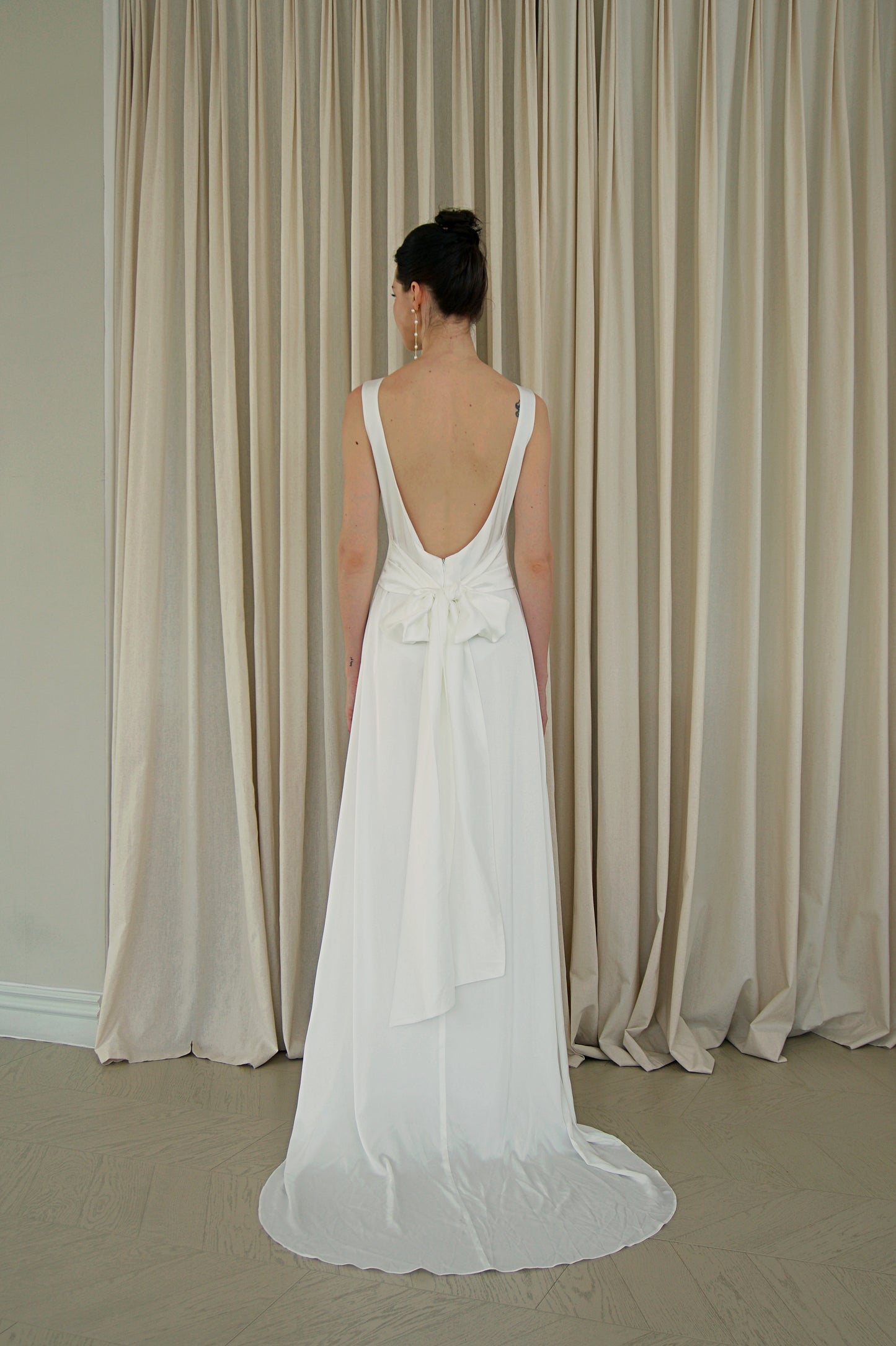 Camelia Boatneck Open Back Gown