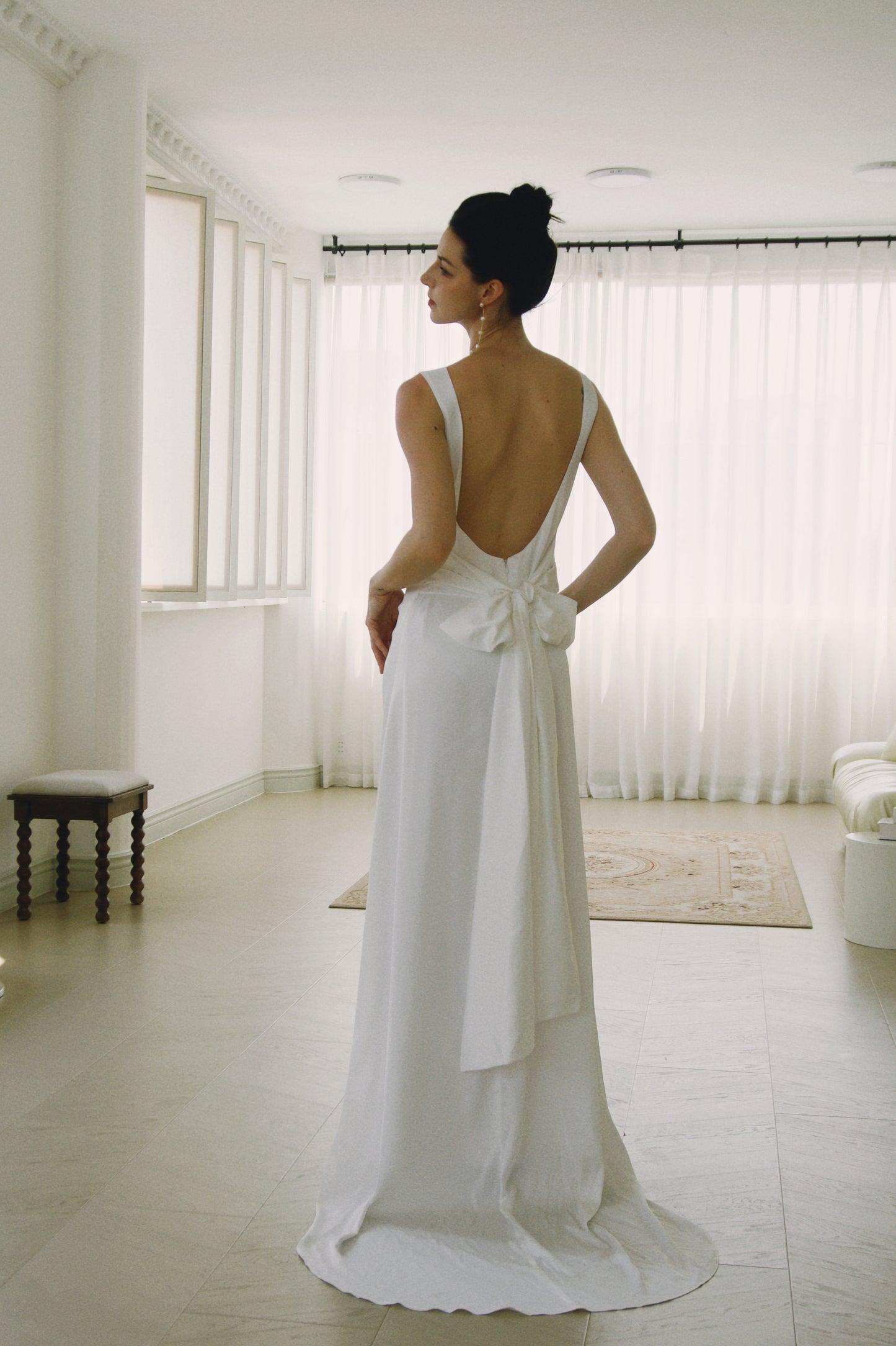 Camelia Boatneck Open Back Gown