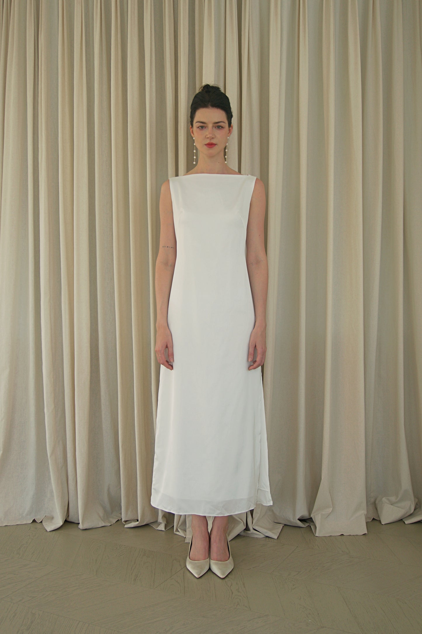 Daphne Boat Neck Tea Length Dress