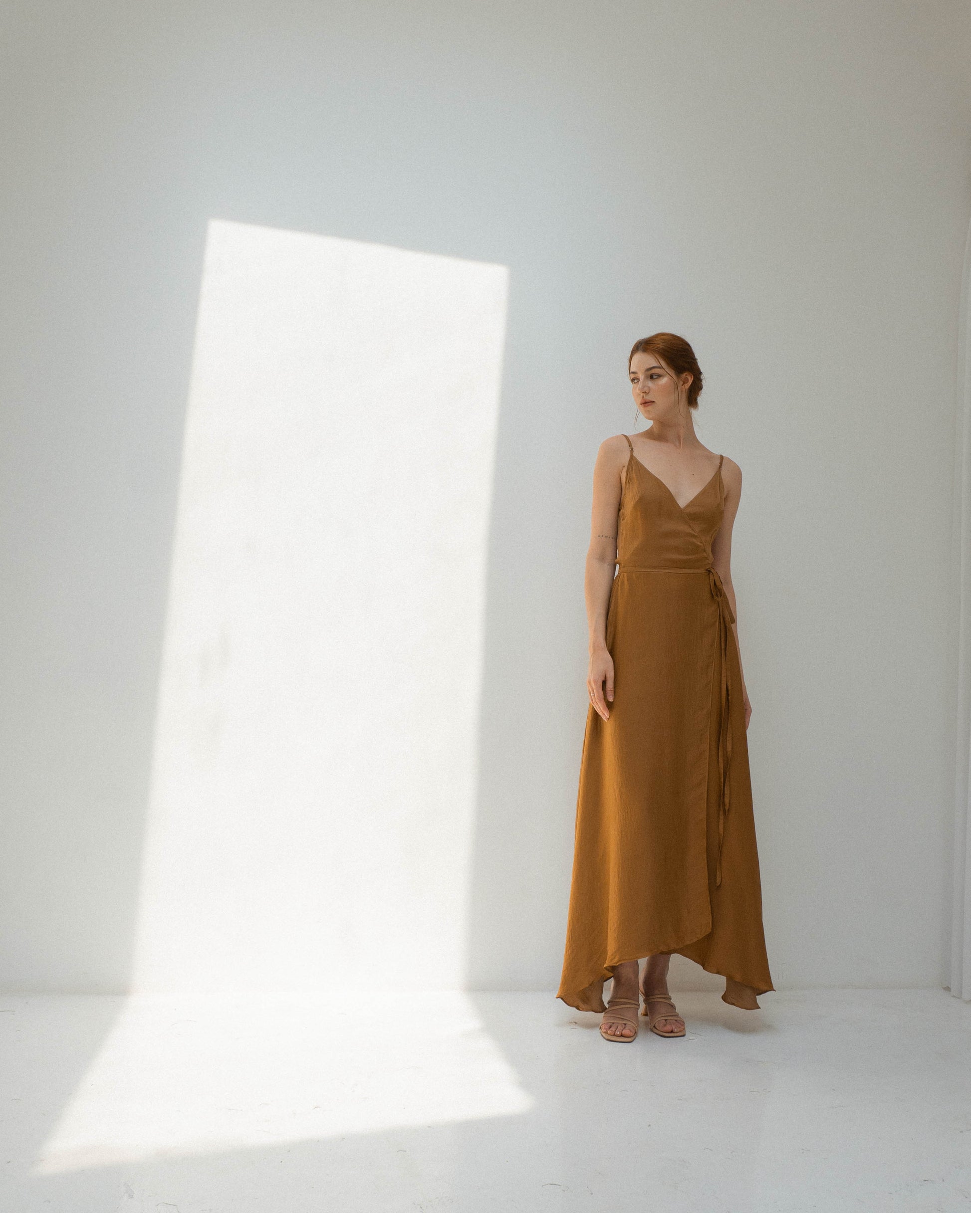 Jaelyn Ankle Length Satin Wrap Dress - Main Image