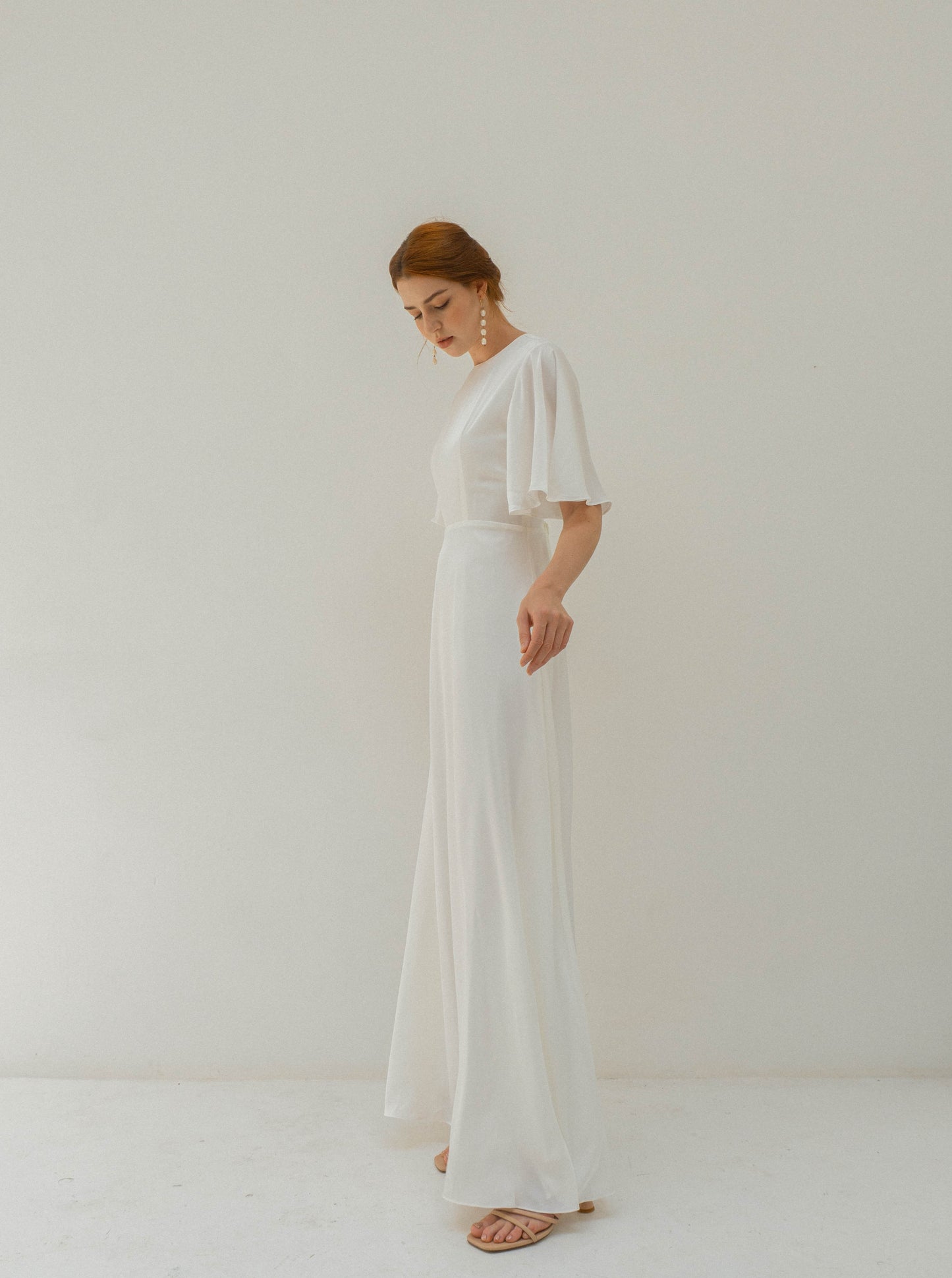 Adele Flutter Sleeves Floor Length Dress