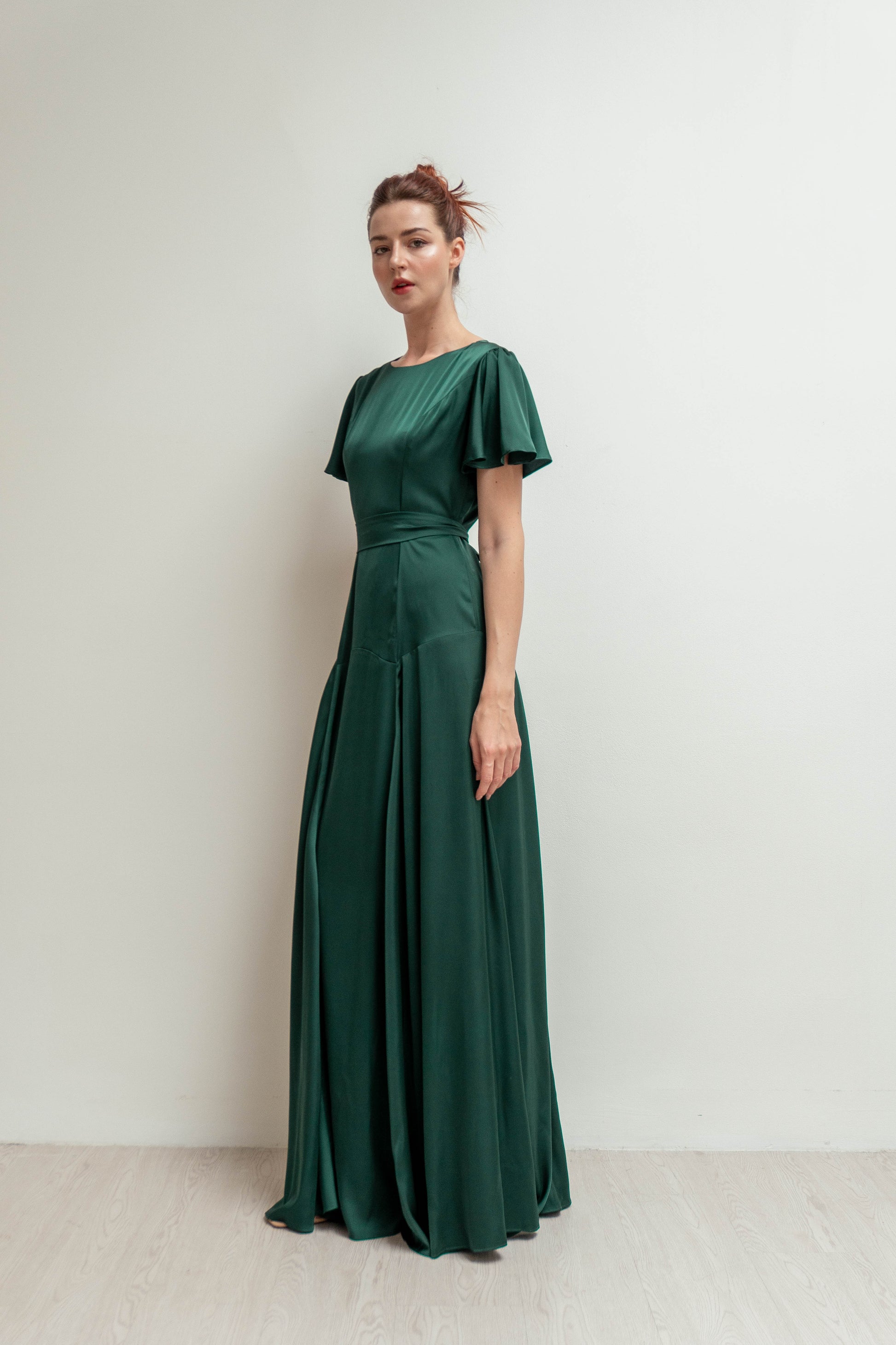 Yvette Flutter Sleeves Floor Length Dress Noire Yvette Flutter Sleeves Floor Length Dress Noire