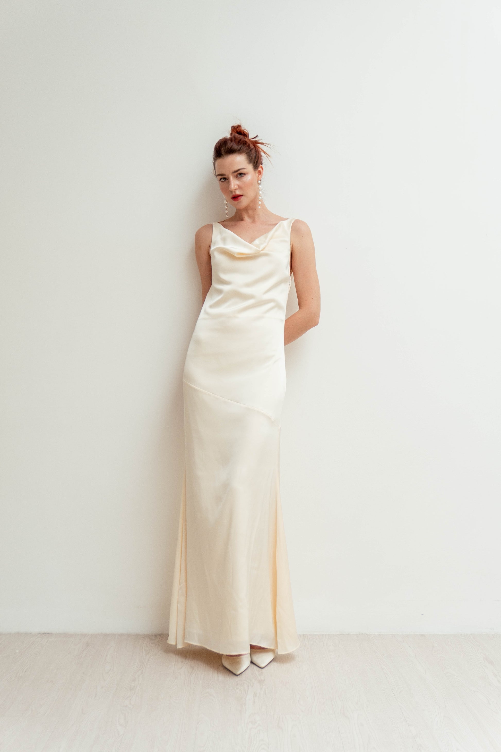 Ofelia Open Back Floor Length Slip Dress Noire Ofelia Open Back Floor Length Slip Dress Noire