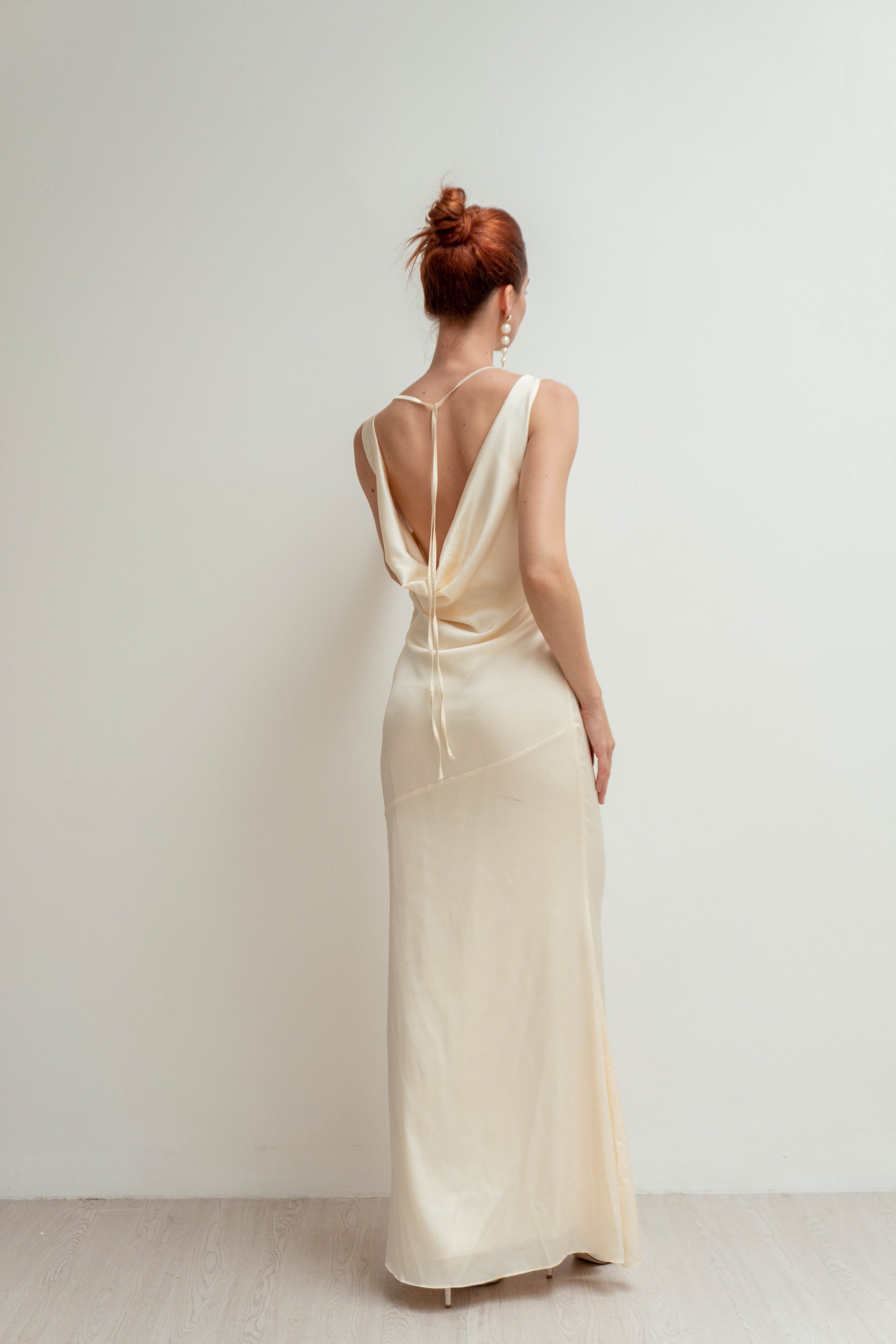 Ofelia Open Back Floor Length Slip Dress Noire Ofelia Open Back Floor Length Slip Dress Noire