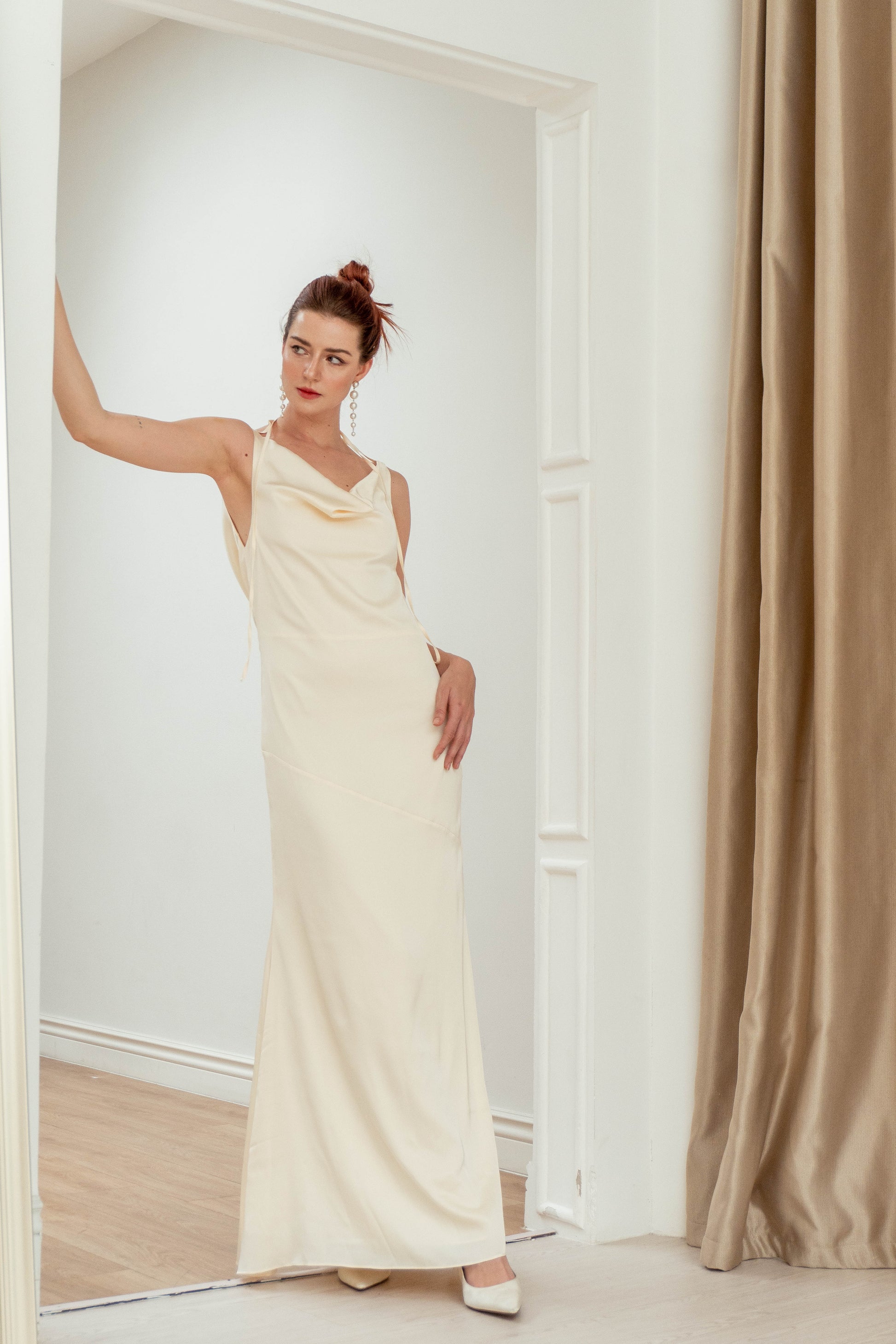 Ofelia Open Back Floor Length Slip Dress Noire Ofelia Open Back Floor Length Slip Dress Noire