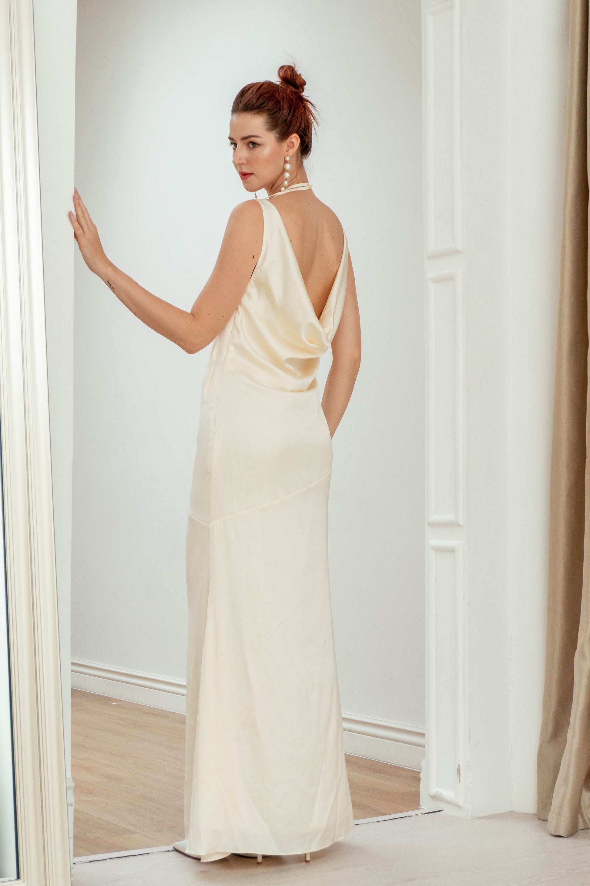 Ofelia Open Back Floor Length Slip Dress Noire Ofelia Open Back Floor Length Slip Dress Noire