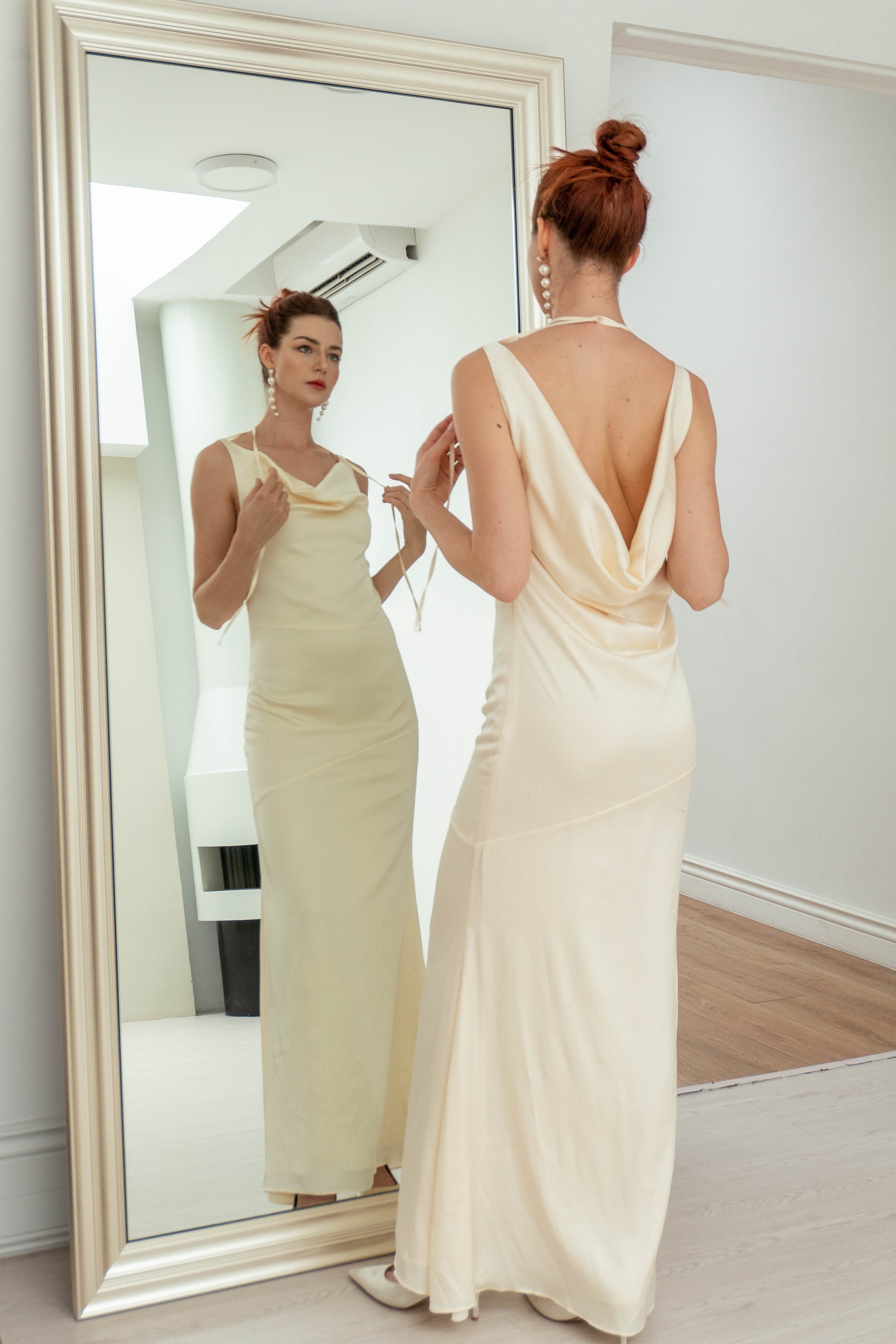 Ofelia Open Back Floor Length Slip Dress Ofelia Open Back Floor Length Slip Dress