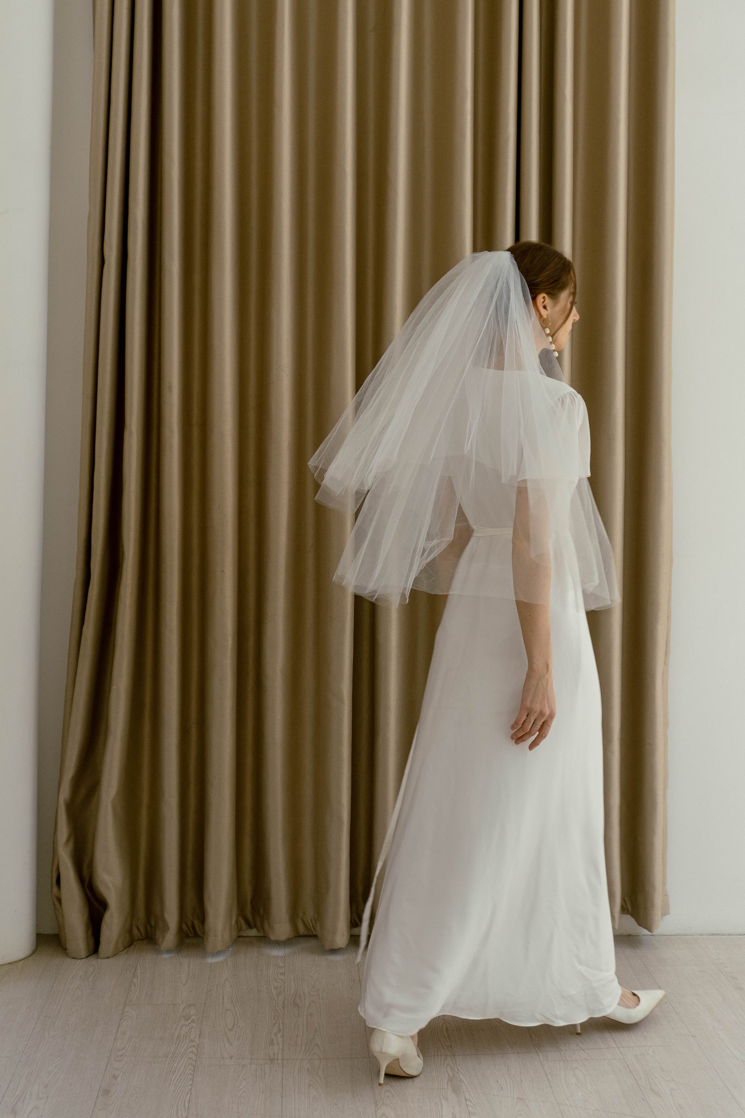 simple wedding wrap floor length dress flutter sleeves