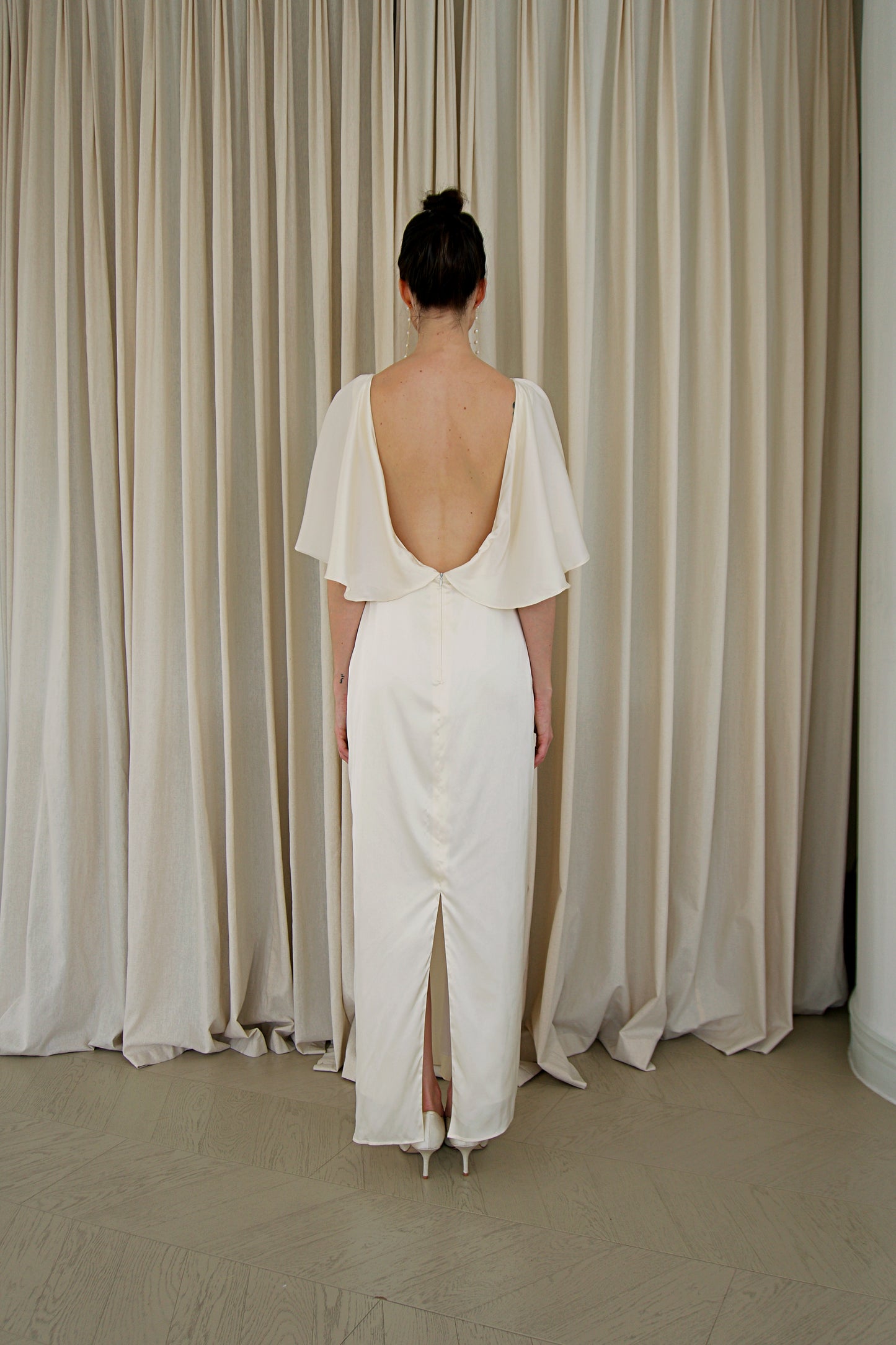 Josephin Cape Dress with Open Back Dress – Noire