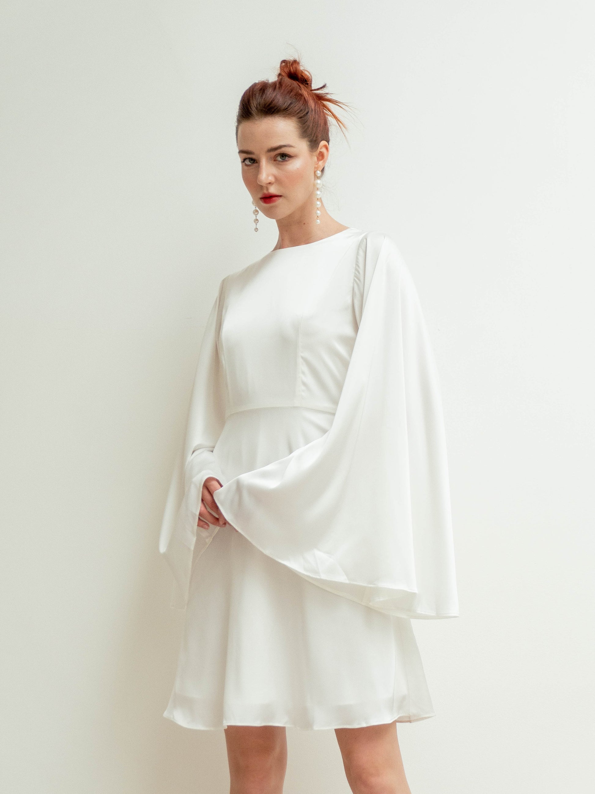 bell sleeve white dress Agata Angle Sleeves Mini Dress – Noire