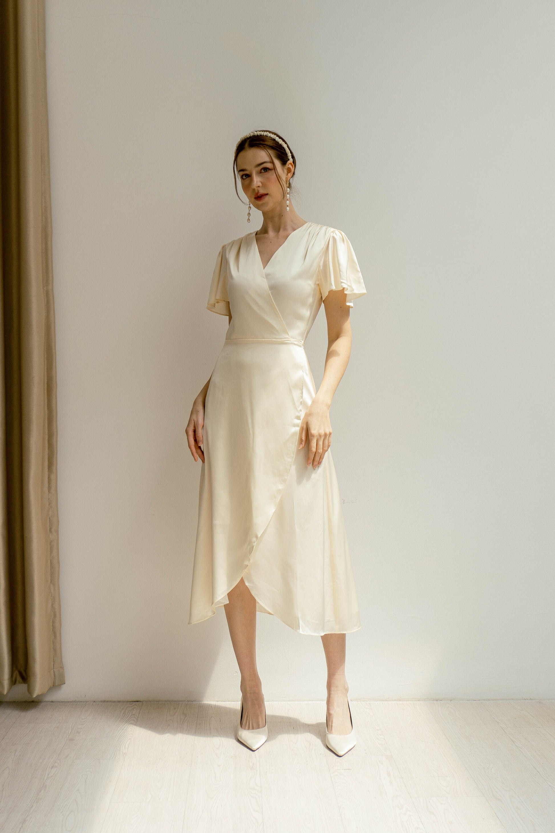 Claudia Deep V Neck Tea Length Wrap Dress1