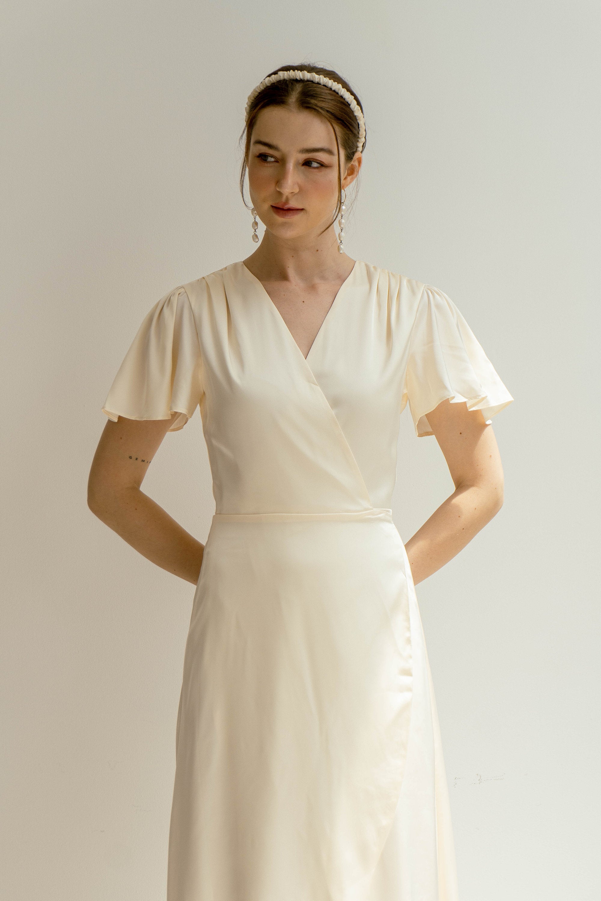 Claudia Deep V Neck Tea Length Wrap Dress